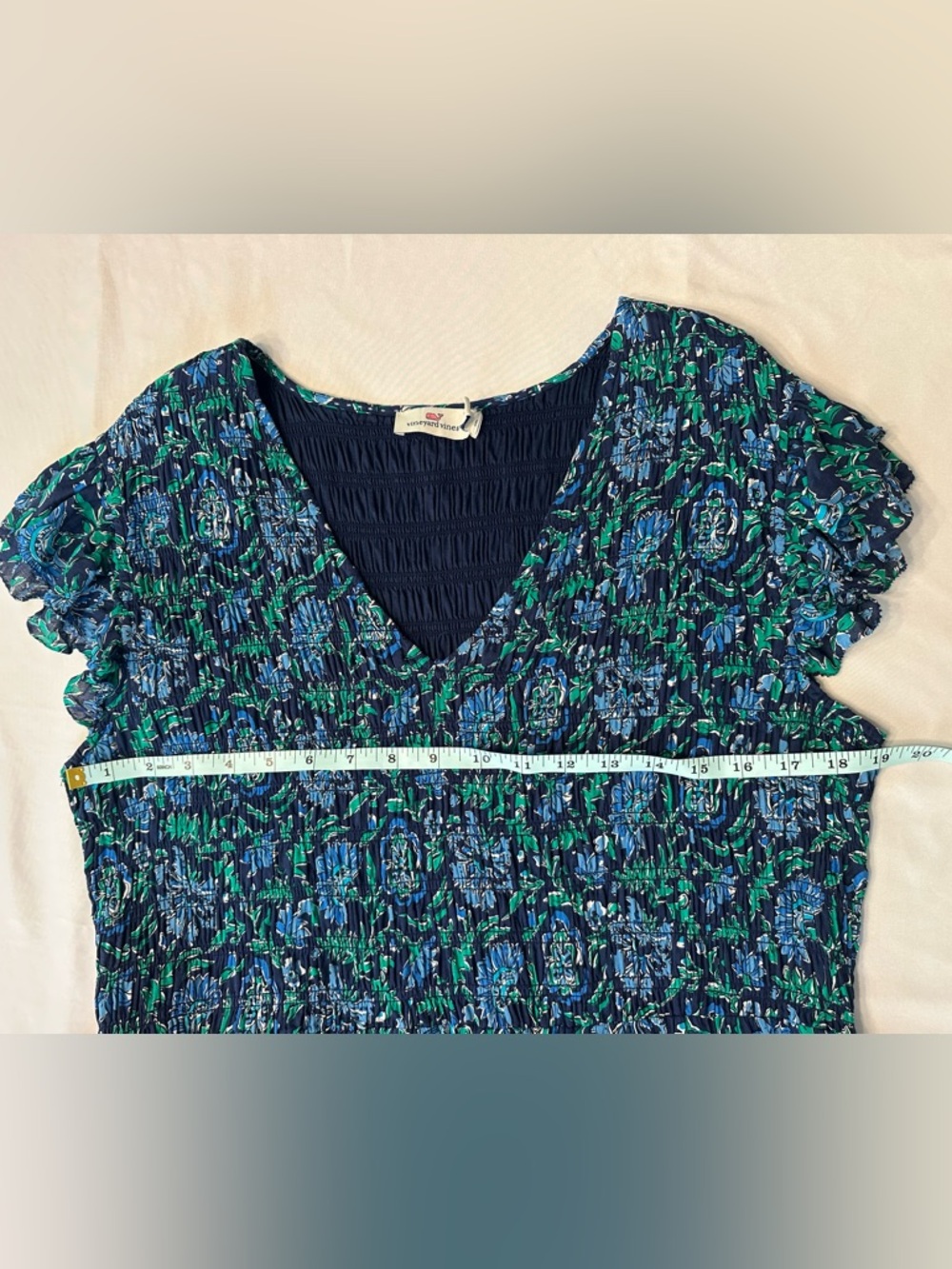 Vineyard Vines Women’s Blue & Green Smocked Anegada Floral Midi Dress Sz. XL - Picture 5 of 6